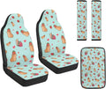 Qeluxign 5 Pieces Car Seat Cover Full Set, Capybara Strawberry Heart Seat Covers Car Seatbelt Pads Vehicle Center Console Armrest Cover Pad for Truck SUV Sedan Automotive Interior Accessorie