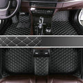Custom Making Car Floor Mats for 96% Car Model Luxury Leather All Weather Waterproof Anti-Skid Full Coverage Liners (Black mat Beige line)