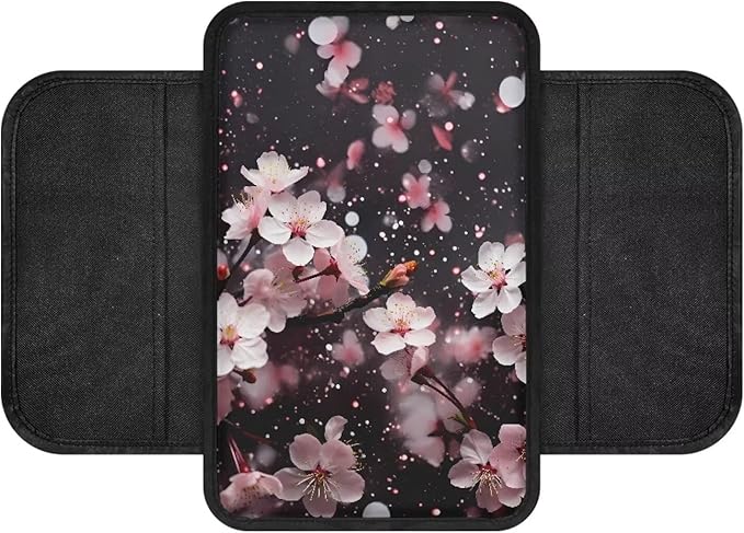 Dreaweet Center Console Cover Pink Cherry Blossom Car Accessories for Women Interior Cute Armrest Cover Cushion with Side Pockets,Soft Washable Car Arm Rest Cover Pad for Truck SUV