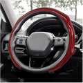 Sun Walker Carbon Fiber Car Steering Wheel Cover, 15" Anti-Slip Wear-Resistant Steering Wheel Protector Stylish Interior Decor, Ultra-Thin Comfortable Leather Wheel Cover for Women Men (Red)