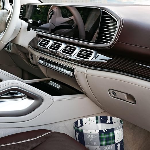 Golf Navy Patchwork Car Trash Can Garbage Cans Foldable,Cute Hanging Car Organizer and Storage Bag Leak Proof, Auto Back Seat Trash Bin Universal for Truck, SUV, Outdoor Travel