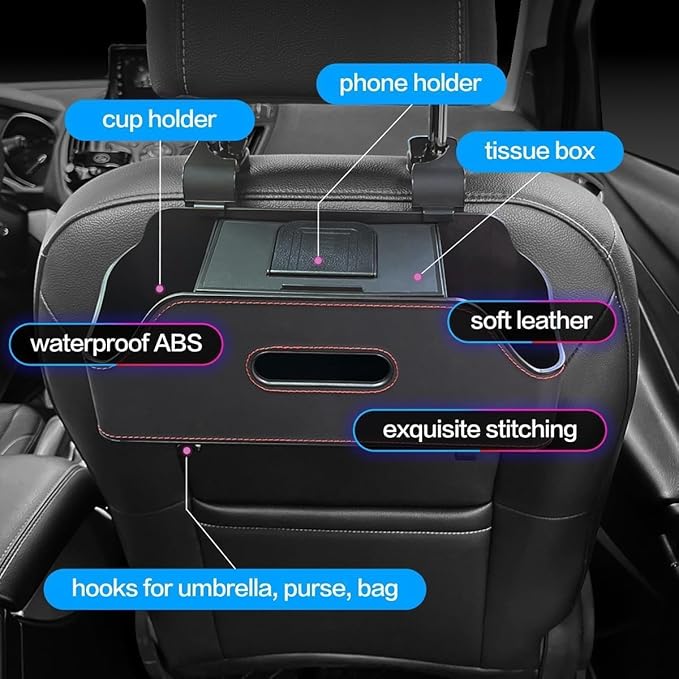 3-In-1 Car Backseat Organizer, 2026 New Multifunctional Car Seat Back Storage Box with Hooks and Phone Holder, Car Cup Holder Organizer for Hold Phone, Snacks, Drinks, Handbag (Black)