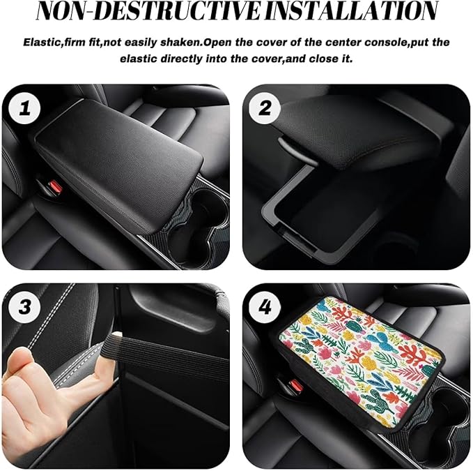 Dreaweet Tropical Cactus Car Accessories Center Console Cover with Pockets,Cute Armrest Cover for Car Truck SUV Center Console Cushion Pad Car Armrest Seat Box Cover Protector