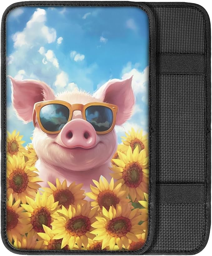 Floral Pig Armrest Cover Pad for Cars Comfortable Soft Car Center Console Armrest Cushion Pads Funny Pig Auto Accessories Universal Fit for Most Cars Vehicles SUV