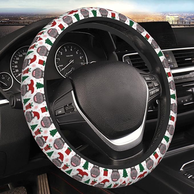 Neoprene Steering Wheel Cover Christmas Hippos with Santa Hats Car Steering Wheel Cover Universal Fit for Most Cars