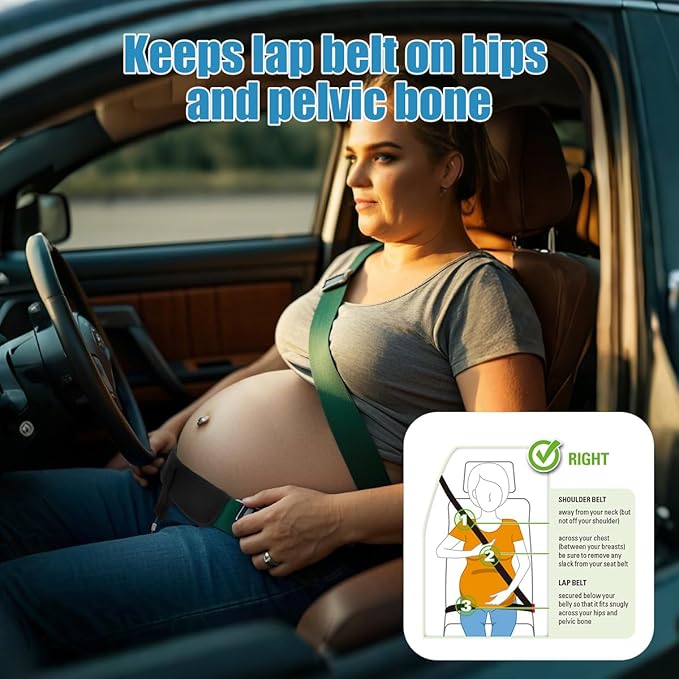 Pregnancy Car Seat Cushion for Pregnant Drivers and Passengers - Patent Pending - NHTSA Recommended - Prevent Compression of Belly - Easy to Set Up - Memory Foam for Sciatica, Hip, Coccyx Pain Relief