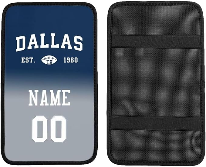 Custom Car Armrest Cover,Add Personalized Name and Number As Gifts for Loyal Football Fans,Auto Center Console Pad Car handrail Box Cushion,Fit for Most Car