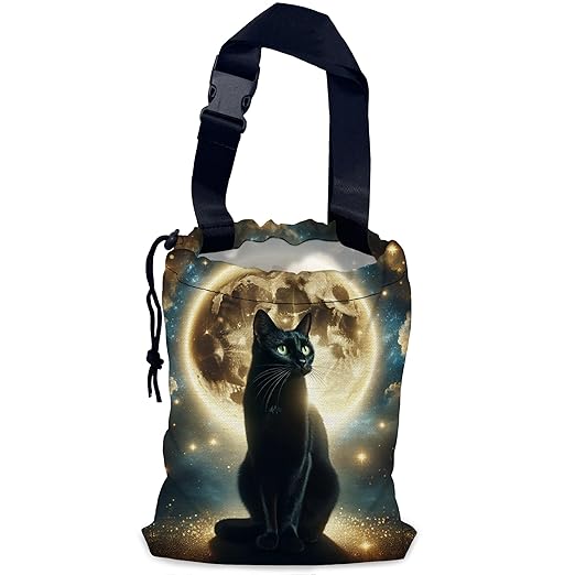 NHNXHWIA Black Cat Car Trash Bag,Full Moon Hanging Drawstring Car Garbage Bag,Waterproof Canvas Car Back Seat Organizer with Adjustable Buckle,for Vehicles,SUVs,Camping,Road Trips