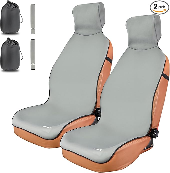KIGEMOS Car Seat Towel Cover, Waterproof, Sweatproof, Non-Slip Protector – Dual-Layer Microfiber Terry – Universal Fit for Cars, Trucks, SUVs – Branded Embroidered Design (Black, 2 Pack)