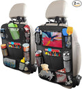 2PCS Car Backseat Organizer, Multi-Pocket Back Seat Protector with 10.2" Tablet Holder, Waterproof Oxford Fabric Storage Bag Auto Kick Mat for Kids Toddlers (A Regular Style)