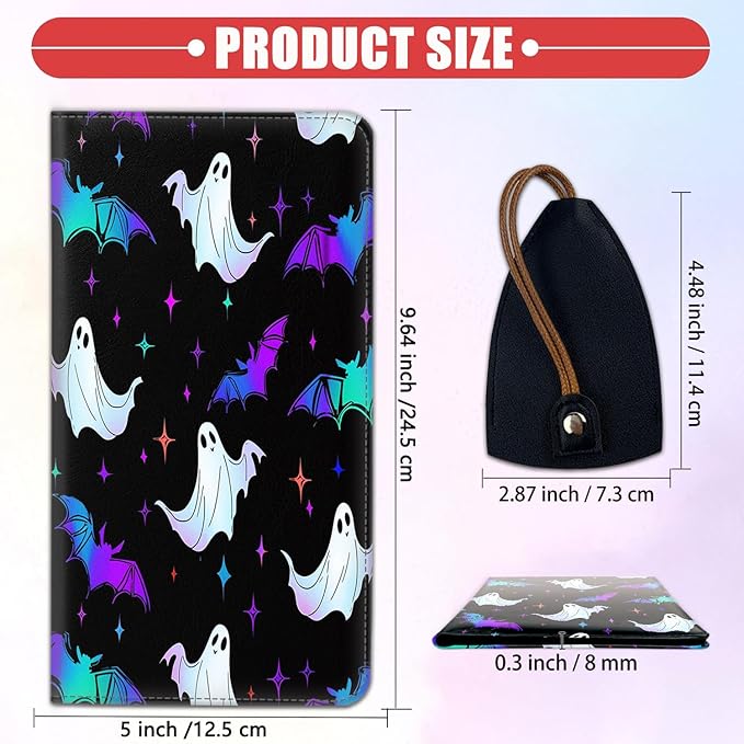 Car Registration Holder, PU Leather Vehicle Card Document Glove Box Organizer, Women Interior Auto Accessories Case for Cards, Driver License Car Insurance Holder, Halloween Cute Ghosts + Bats