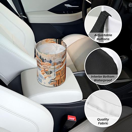 Car Trash Can Hanging, Winter Snowy Town Waterproof Auto Garbage Bin Universal Vehicle Waste Container, 3.5L Capacity