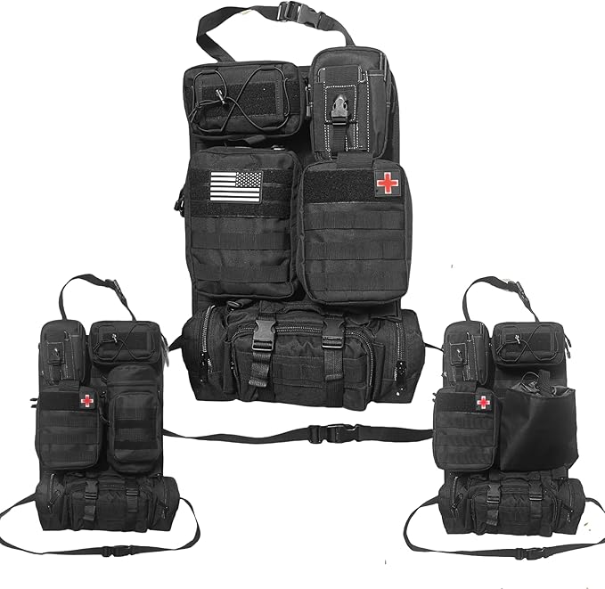 MEAUTELE 8 Pack Tactical Molle Car Seat Back Organizer Vehicle Panel with 7 Detachable Molle Pouch for Car Truck Ford Jeep Vehicle Automotive Organizer For Man Combined On Demand (7 Pouches)