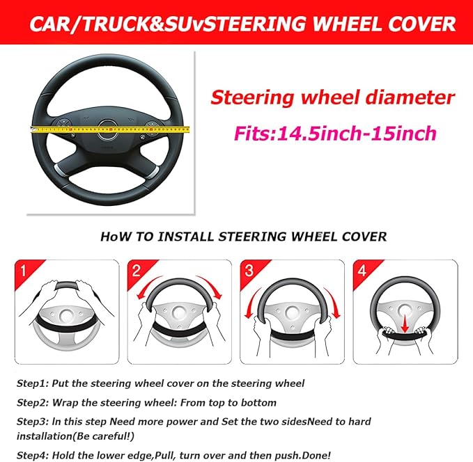 15 Inch Car Leather Steering Wheel Cover, Automotive Accessories Elastic Breathable Anti-Slip Soft Wheel Protector Fits Men and Women, Suitable for SUVs, Trucks, Vehicles and RVs (Gray-1)