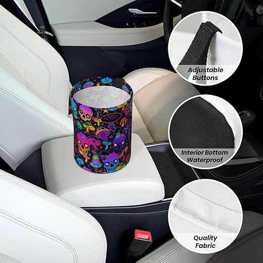 BEIANSHUO Mushrooms Skulls Car Trash Can Collapsible Garbage Can,Hanging Trash Bag Water Proof with Suitable for Storage for Car Interiors,Home