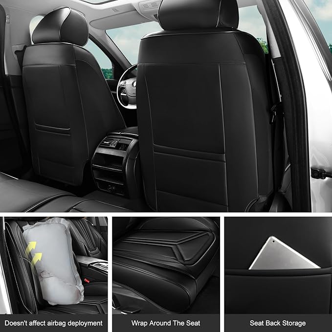 SCDOOCA Car Seat Covers Full Set Black, Luxury Leather Car Seat Covers, Waterproof and Breathable Seat Covers, Universal Car Seat Protector Fit for Cars, Trucks, SUVs, Pick-ups (Full Set)