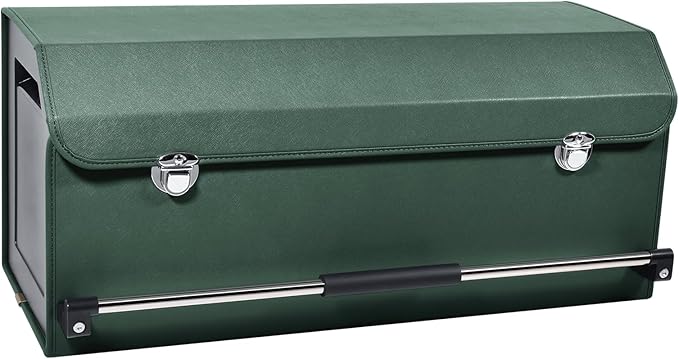 XCF Car Trunk Organizer, Leather Trunk Organizer with Lid and Push-pull Handle Car Trunk Storage Box for SUV, Minivan, Truck, Sedan (Green, 27.1 x 11.4 x 12.2in)