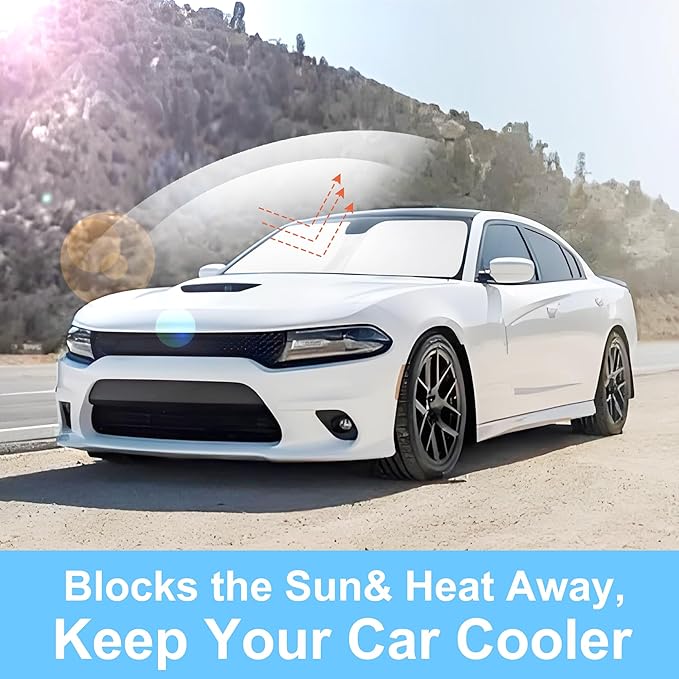 Windshield Sun Shade Custom Fit for 2011-2023 Dodge Charger Accessories Foldable Sunshade Sun Blocker Protect Car from Sun Rays & Heat Damage Keep Car Cooler