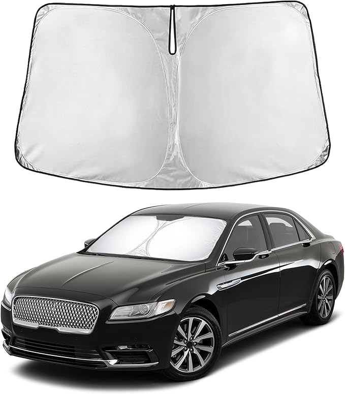 EcoNour Windshield Sunshade for Lincoln Continental 2017–2020 | Custom Fit Front Window Sun Shade | Blocks Harmful UV Rays & Reduces Heat | Foldable Sun Visor with Storage Pouch