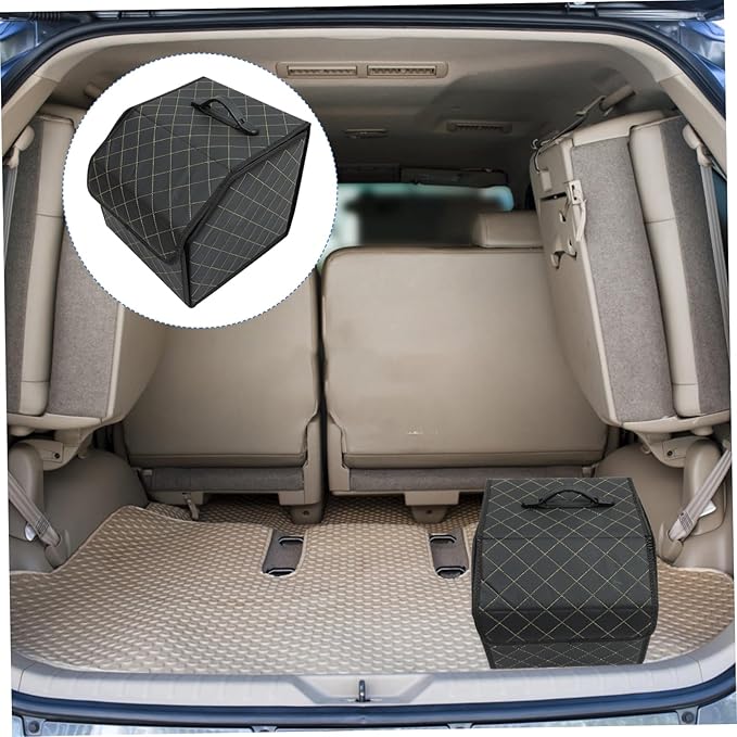 PartyKindom Portable Car Trunk Organizer Compact Folding Pu Leather Storage Box for Auto Trunk and Easy to Clean for Car and Home Use Small Elegant Design