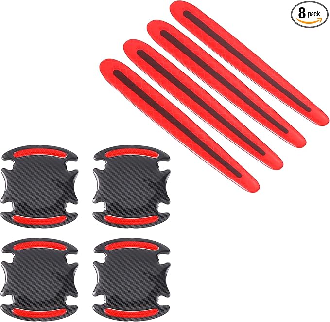 PATIKIL Car Door Handle Sticker, 8Pcs Carbon Fiber Anti-Scratches Vehicle Door Cup Protector Auto Door Handle Protective Film for Cars Trucks RV SUV, Red