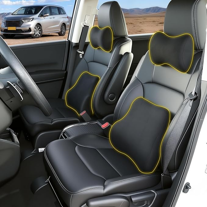 Car Neck & Lumbar Support Pillow Set for Honda Odyssey, Soft Memory Foam Headrest & Back Cushion, Ergonomic Comfortable Seat Support for Daily Driving and Long Trips Car Interior Accessories