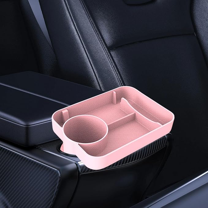 Car Seat Cup Holder Snack Tray - Silicone Food Trays for Travel with Expandable Soft Rubber Base Fits Most Cup Holders Portable Accessories Essentials for Small Fruit, Toys (Pink)