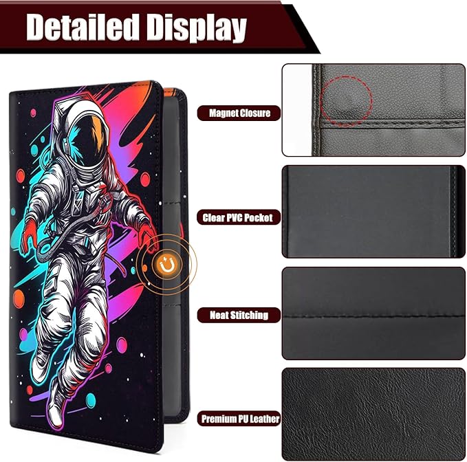 Yuxcfhjfe Car Registration and Insurance Holder, PU Leather Auto Document Holder for Men&Women, Vehicle Glove Box Compartment Organizer with Magnetic Shut for Driver's License, Astronaut Pattern