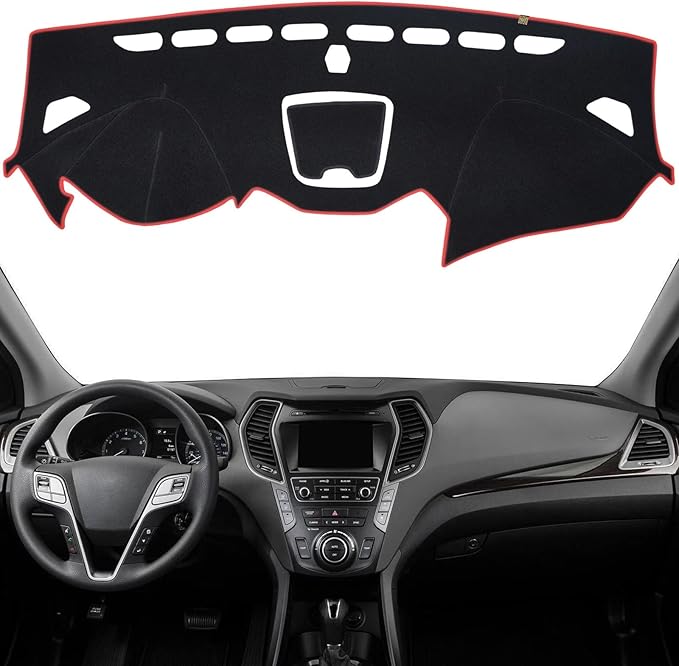 KEYOOG Dashboard Cover Dash Mat Fit for Hy-undai 2018-2013 Santa Fe,Santa Fe Sport (Without HUD Models), Car Dash Board Mat Anti-Glare Carpet, Non-Slip Pad Sunshield Protector (Red Border Banding)