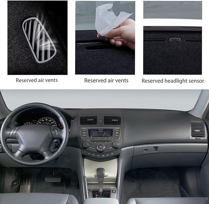 Upgraded Dash Mat for 2003-2007 Honda Accord Polyester Dash Board UV Protection Non-Slip Windshield Reflective Dash Cover Interior Accessory Black