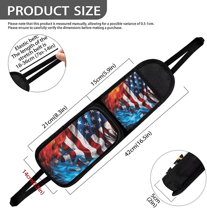 American Flag Auto Seat Side Storage Bag Organizer Fire Flame Car Seat Storage Bag with Zipper Patriotic Car Interior Accessories for Women Men