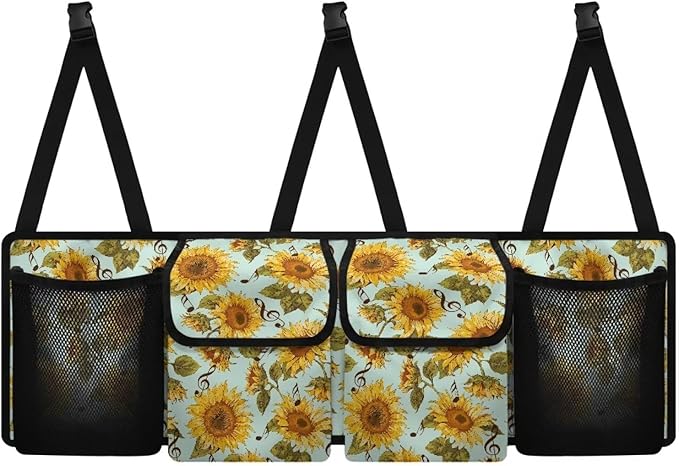 Dreaweet Sunflower Print Car Trunk Organizers for Women Collapsible Backseat Hanging Organizer Large Storage with 4 Pockets Waterproof Cargo Storage Bag for SUV Trucks