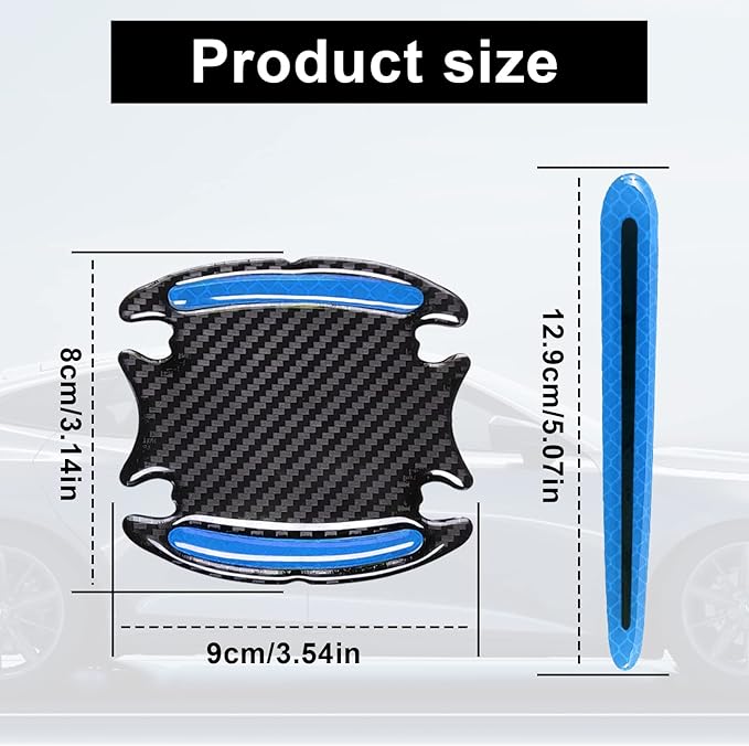 8Pcs 3D Car Door Handle Cup Protector, Reflective Stripe Stickers Anti-Scratch Universal Protector Suitable for Cars, Trucks, SUVs (Blue)