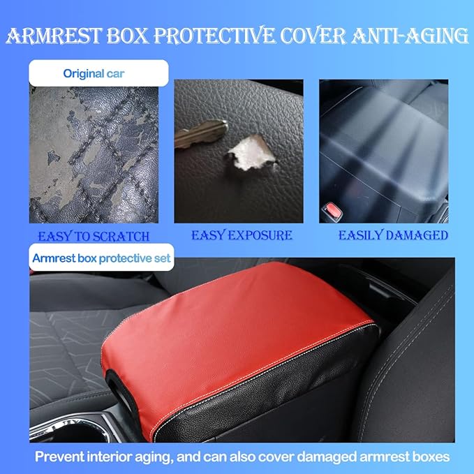 CHEAYAR Leather Car Auto Center Console Armrest Cushion for Toyota Tacoma Accessories 2016-2018 2019 2020 American Flag (Red and Black-Leather)