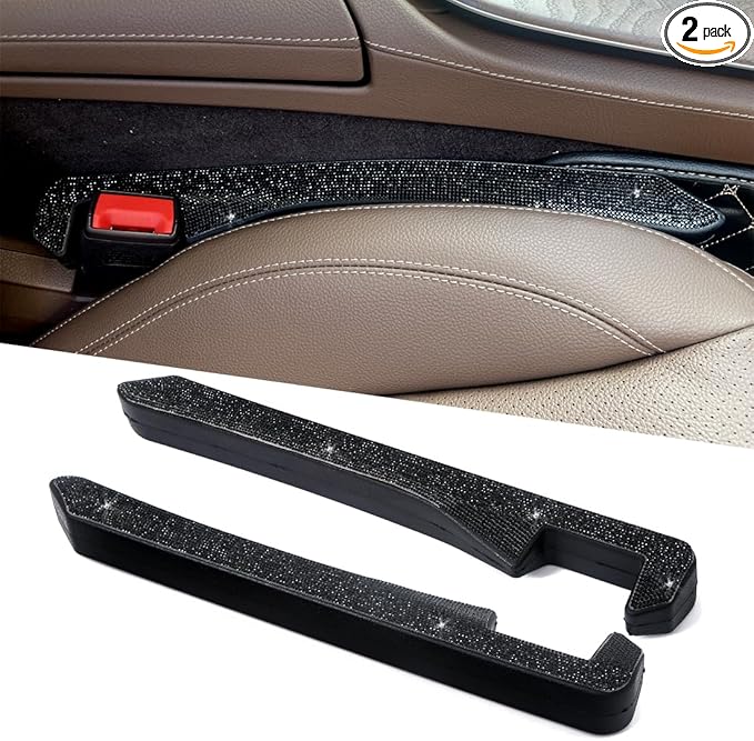 cwboine 2 Pack Sparkly Diamond Car Seat Gap Filler Universal Gap Filler for Car SUV and Truck Fit Between Seats and Console Stop Things from Dropping (Black)