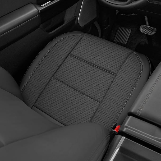 EQUIDEVDY 2Pcs Truck Seat Cover Bottom Fit for Chevy Silverado, Ford F150 F250 F350, GMC Sierra, Ram 1500 2500 3500, Dodge,Tundra, Premium Faux Leather Trucks Pickup Front Driver Seat Covers(Black)