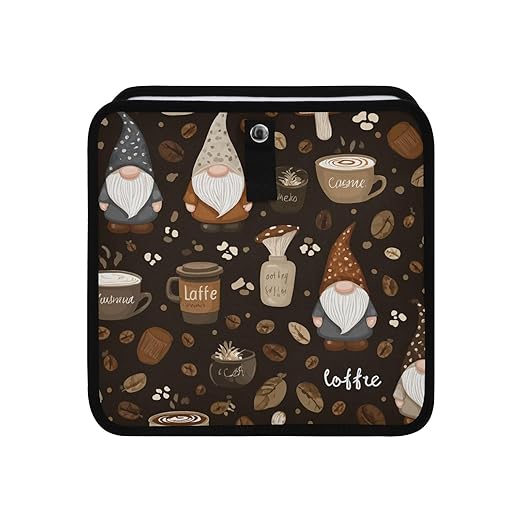 Car Trash Can Organizer Bin with Adjustable Strap for Back Front Seat Console Waterproof Leakproof Collapsible Portable 8.66 Inch Brown Gnomes Coffee Beans Cups
