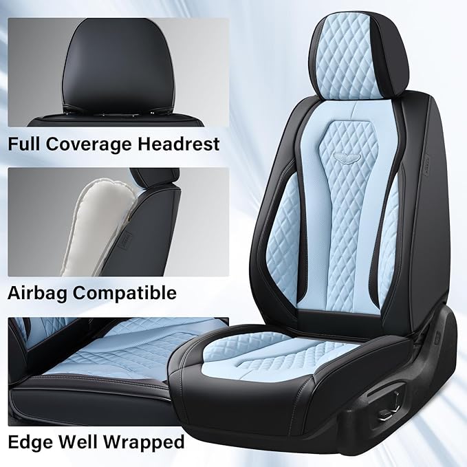 Coverado Car Seat Covers, Seat Covers Front Seats, Bule Car Seat Cover, Waterproof Car Seat Covers, Car Seat Cushion, Front Leather Seat Protector Fit for Most Cars
