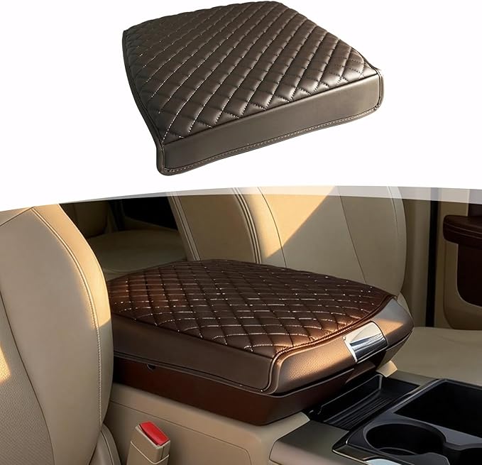Center Console Armrest Cover for 2009-2018 Dodge Ram 1500 2500 3500 Accessories, Vinyl Leather Middle Console Cover, Anti-Scratch, Brown (Fits Bucket Seat Console Only)