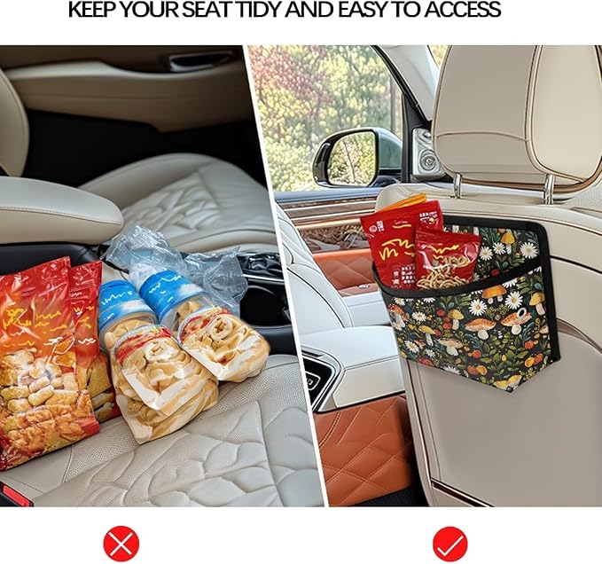 Renewold Car Pocket Organizer for Console Door Between Seat Vehicles Organizer Bag Storage Pouch Storage Box Cell Phone Holder for Auto Travel Automotive Interior Accessories Mushroom Daisy