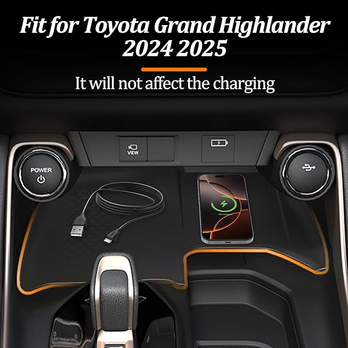 Wireless Charging Anti-Slip Mat for Grand Highlander, Black Silicone Protective Pad Phone Charger Pad for 2024 2025 Grand Highlander Center Console Interior Accessories