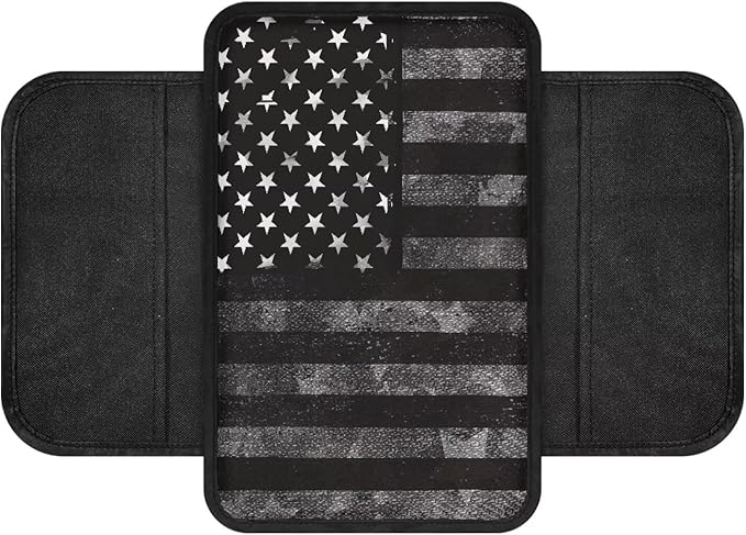 Boatee USA Flag Center Armrest Cover Dust-Proof Armrest Cover for Car Armrest Storage Box Mat Console Cover Automotive Armrests Comfortable Interior Protection with Pockets Black
