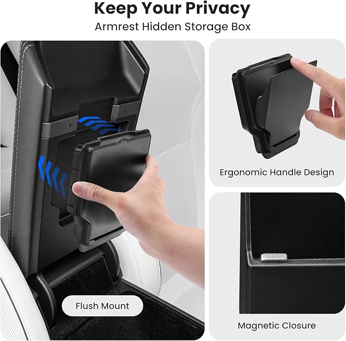 4Pcs Center Console Organizer Tray for Tesla Model 3 Highland 2024 2025 and Model Y Juniper 2025 2026 Accessories, Cup Holder Insert for New Model Y, Armrest Hidden Storage Box for New Model 3