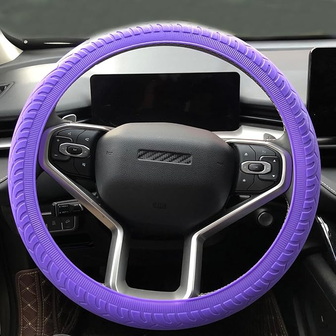 Universal Purple Steering Wheel Cover：13.5 to 15 Inches Stretchable Silicone Anti Skid Steering Wheel Protector Fit for Most Car Models Including Round D Shape or Special Shape