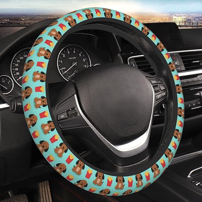 Neoprene Steering Wheel Cover Sausage Dachshunds-Dog Car Steering Wheel Cover Universal Fit for Most Cars