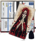 Car Registration Holder, PU Leather Vehicle Glove Box Organizer for Driver License, Document, Car Insurance Holder with Magnetic Shut, Auto Paperwork Wallet Case Accessories, Day Of The Dead Girl