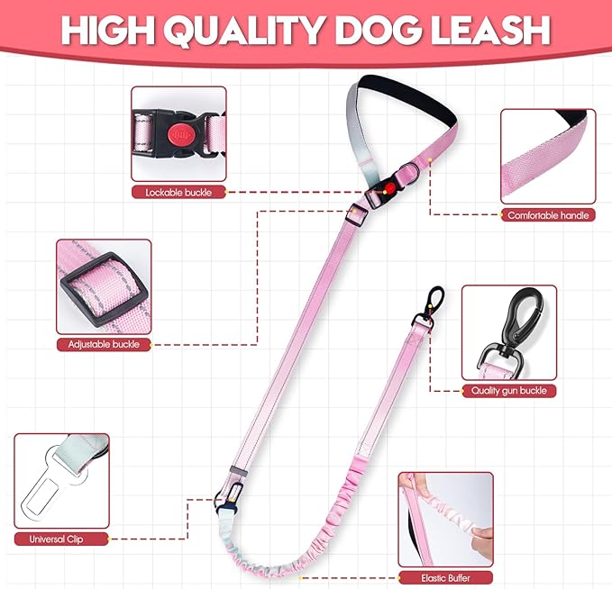 2 Piece Dog Car Seat Belt Harness Retractable Restraint for Car Headrest Adjustable Heavy Duty & Elastic & Durable Dog Car Seat Belt (Pink)