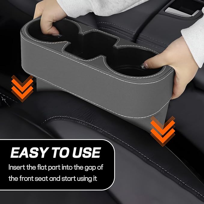 Car Cup Holder, Multifunctional Auto Drink Holder Gap Filler Storage Box, Leather Car Seat Organizer with Cup Holder, Universal Vehicle Front Seat Organizer for Bottle Phone (Gray)