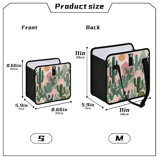 Car Trash Can Organizer Bin with Adjustable Strap for Back Front Seat Console Waterproof Leakproof Collapsible Portable 8.66 Inch Boho Cacti Mountains and Sun
