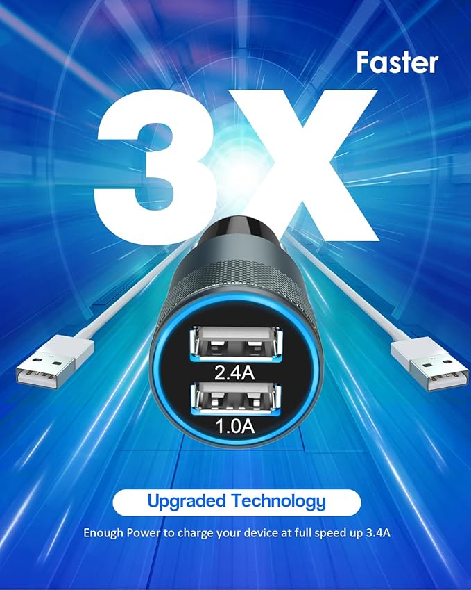 Apple MFi Certified iPhone Car Charger, 3.4A Fast Charge Dual Port USB Cargador Carro Lighter Adapter, Metal Cigarette Lighter [2Pack] Lightning Cable for iPhone/iPad/Airpods